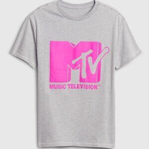 GAP Kids Band Graphic T-Shirt Cotton Blend MTV Heather Grey Pink Size Girl 8 M